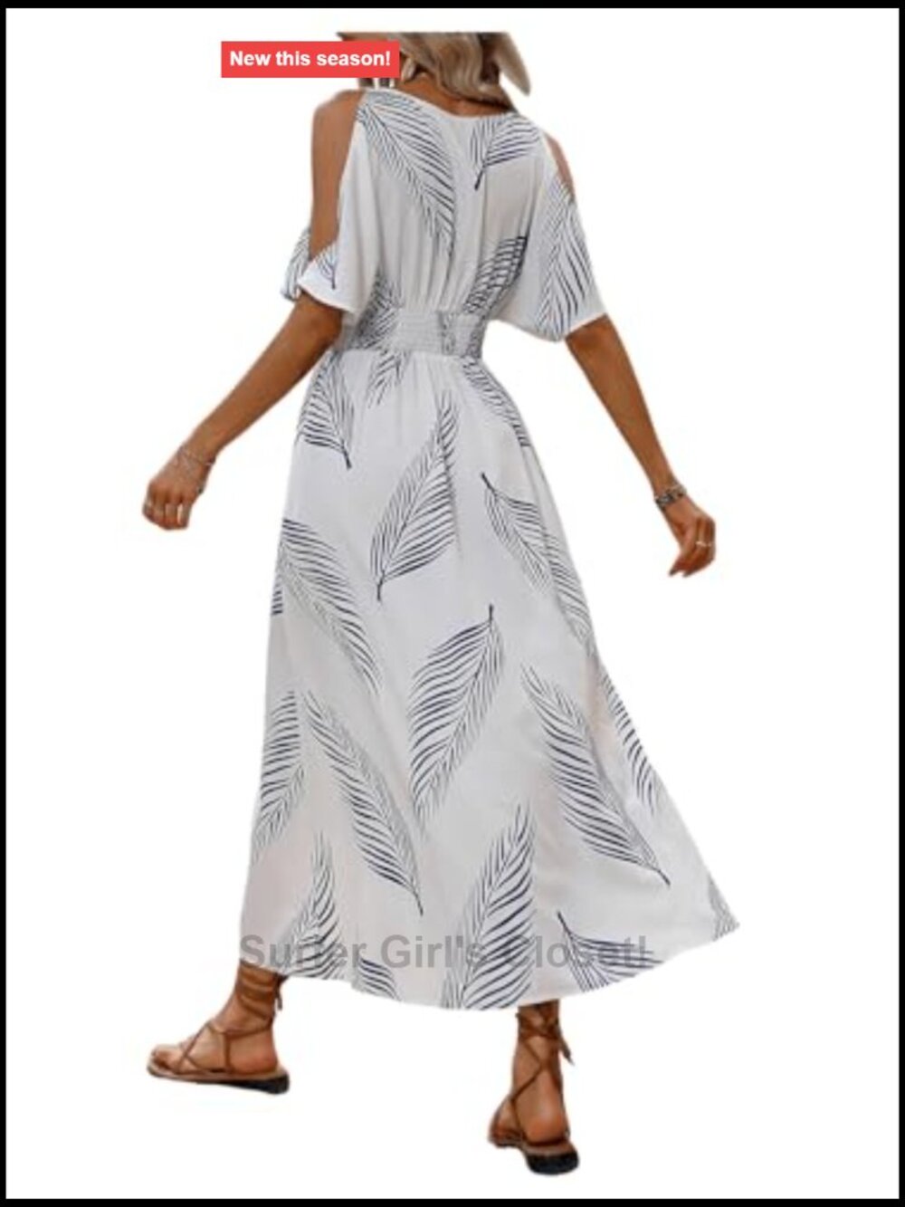 Women's Tropical Cold Shoulder Maxi Sundress Vacation Beach Dress Summer Outfit - Picture 2 of 7